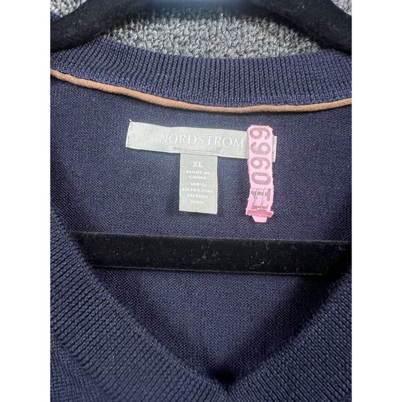 Nordstrom Extra Fine Merino Wool Argyle Sweater Mens Size XL Blue Purple V-Neck - Picture 2 of 4